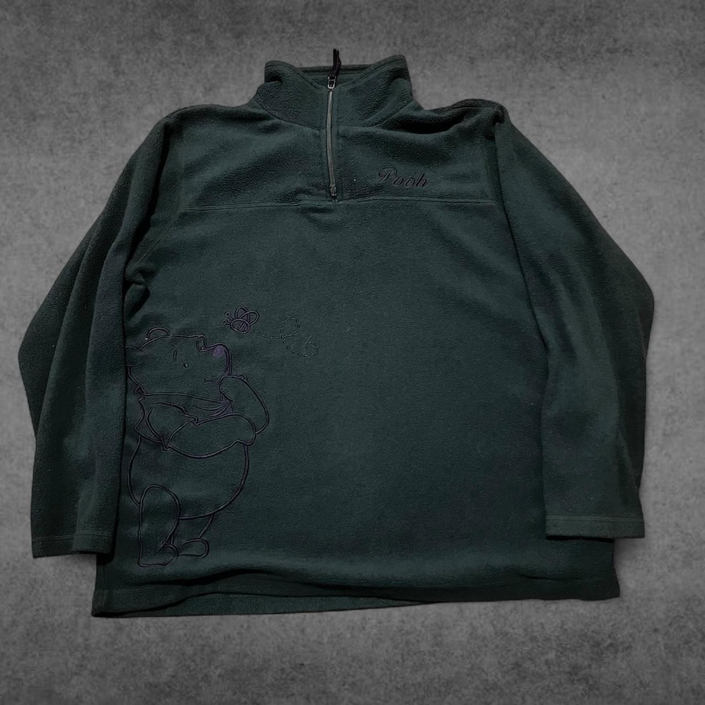 Vintage Disney Winnie The Pooh Green 1/4 Zip Fleece Pullover Mens Large Y2K 00s